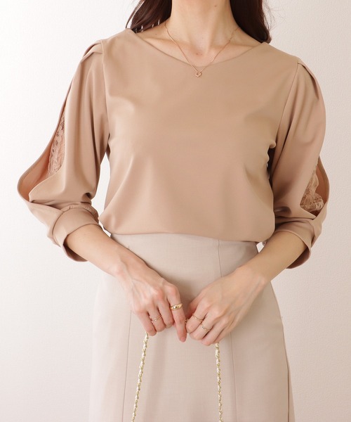 Lace Ladies（レースレディース）の「レース レイヤードタック ショルダー Vネック 5分袖 ブラウス（シャツ/ブラウス・レディース・ホワイト/ベージュ/グレー/ブラック・S/FREE）」の4枚目の写真