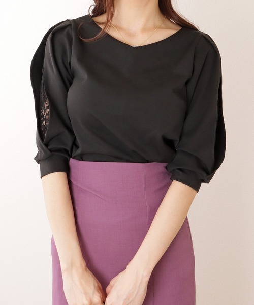 Lace Ladies（レースレディース）の「レース レイヤードタック ショルダー Vネック 5分袖 ブラウス（シャツ/ブラウス・レディース・ホワイト/ベージュ/グレー/ブラック・S/FREE）」の9枚目の写真