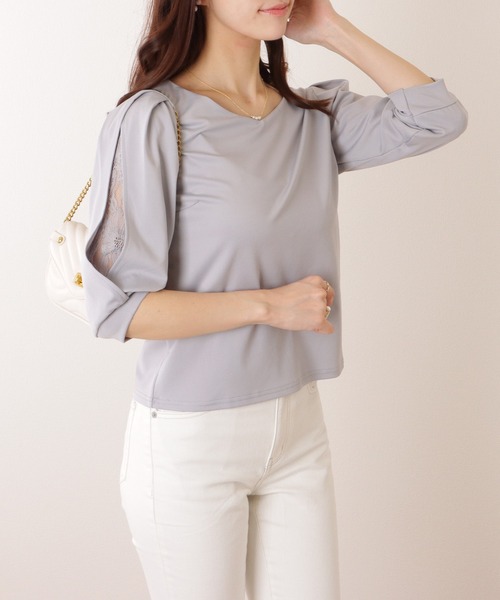 Lace Ladies（レースレディース）の「レース レイヤードタック ショルダー Vネック 5分袖 ブラウス（シャツ/ブラウス・レディース・ホワイト/ベージュ/グレー/ブラック・S/FREE）」の13枚目の写真