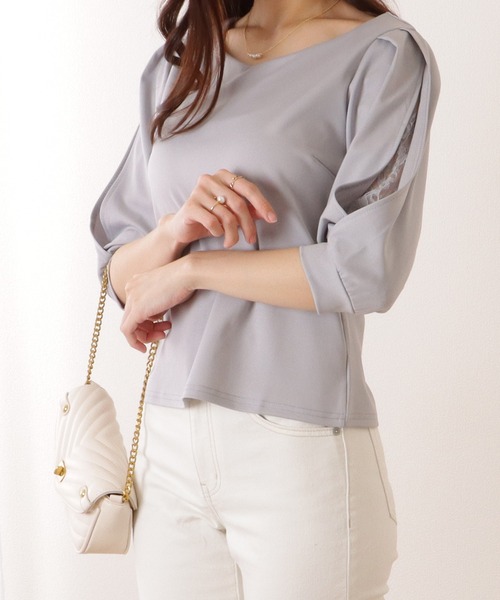 Lace Ladies（レースレディース）の「レース レイヤードタック ショルダー Vネック 5分袖 ブラウス（シャツ/ブラウス・レディース・ホワイト/ベージュ/グレー/ブラック・S/FREE）」の15枚目の写真