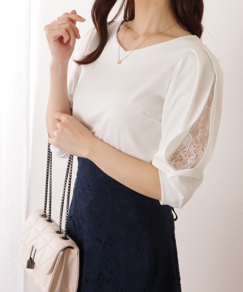 Lace Ladies（レースレディース）の「レース レイヤードタック ショルダー Vネック 5分袖 ブラウス（シャツ/ブラウス・レディース・ホワイト/ベージュ/グレー/ブラック・S/FREE）」の21枚目の写真
