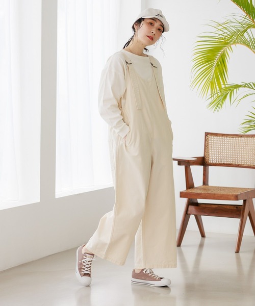 studio CLIP（スタディオクリップ）の「コットンラチネサロペット[プチ・プラスサイズあり]（サロペット/オーバーオール・レディース・ネイビー/オフホワイト・FREE/PF/ﾌﾘｰ(L)）」の5枚目の写真