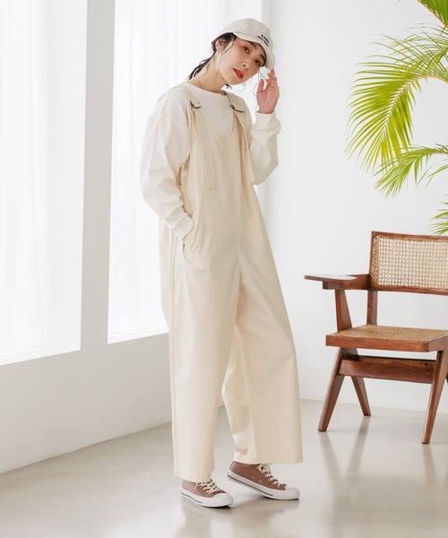 studio CLIP（スタディオクリップ）の「コットンラチネサロペット[プチ・プラスサイズあり]（サロペット/オーバーオール・レディース・ネイビー/オフホワイト・FREE/PF/ﾌﾘｰ(L)）」の6枚目の写真