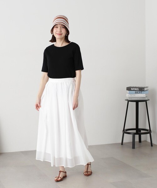 N.(N. Natural Beauty Basic)(エヌエヌナチュラルビューティーベーシック)の「◆シアーオーガンイージースカート(スカート・レディース・イエロー/ネイビー/オフホワイト・MEDIUM)」の18枚目の写真