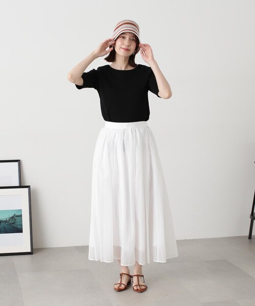 N.(N. Natural Beauty Basic)(エヌエヌナチュラルビューティーベーシック)の「◆シアーオーガンイージースカート(スカート・レディース・イエロー/ネイビー/オフホワイト・MEDIUM)」の19枚目の写真