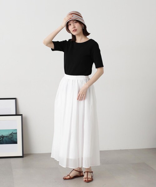 N.(N. Natural Beauty Basic)(エヌエヌナチュラルビューティーベーシック)の「◆シアーオーガンイージースカート(スカート・レディース・イエロー/ネイビー/オフホワイト・MEDIUM)」の20枚目の写真