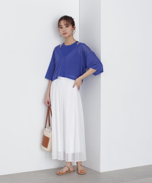 N.(N. Natural Beauty Basic)(エヌエヌナチュラルビューティーベーシック)の「◆シアーオーガンイージースカート(スカート・レディース・イエロー/ネイビー/オフホワイト・MEDIUM)」の22枚目の写真