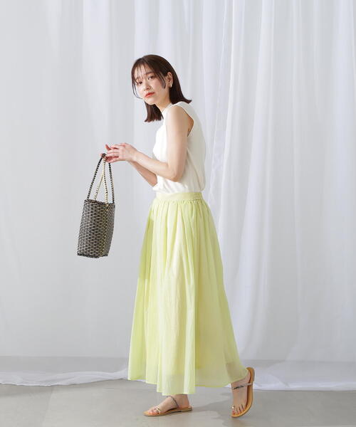 N.(N. Natural Beauty Basic)(エヌエヌナチュラルビューティーベーシック)の「◆シアーオーガンイージースカート(スカート・レディース・イエロー/ネイビー/オフホワイト・MEDIUM)」の4枚目の写真