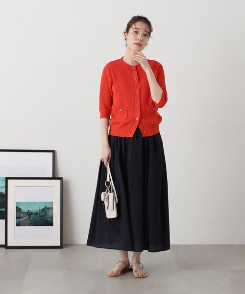 N.(N. Natural Beauty Basic)(エヌエヌナチュラルビューティーベーシック)の「◆シアーオーガンイージースカート(スカート・レディース・イエロー/ネイビー/オフホワイト・MEDIUM)」の9枚目の写真