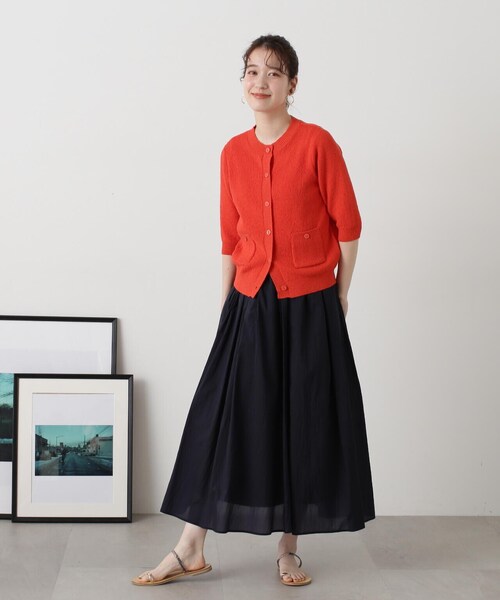 N.(N. Natural Beauty Basic)(エヌエヌナチュラルビューティーベーシック)の「◆シアーオーガンイージースカート(スカート・レディース・イエロー/ネイビー/オフホワイト・MEDIUM)」の10枚目の写真