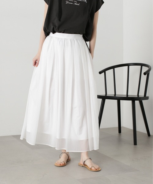 N.(N. Natural Beauty Basic)(エヌエヌナチュラルビューティーベーシック)の「◆シアーオーガンイージースカート(スカート・レディース・イエロー/ネイビー/オフホワイト・MEDIUM)」の1枚目の写真