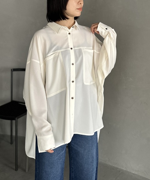 LEPSIM（レプシィム）の「マルチメリットカルゼシャツ　987198（シャツ/ブラウス・レディース・チャコールグレー/アイボリー/ネイビー/ベージュ/カーキブラウン・FREE）」の2枚目の写真