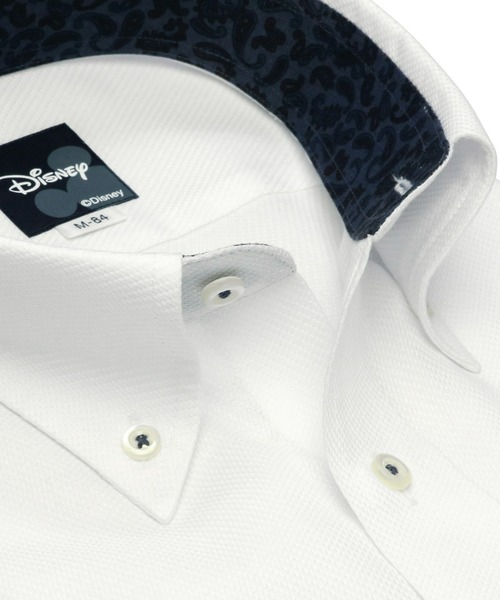 TOKYO SHIRTS（トウキョウシャツ）の「【Disney ディズニー】形態安定ノーアイロン ボタンダウン 長袖ビジネスワイシャツ（ビジネスシャツ・メンズ・ホワイト・首回り37cm-裄丈80cm/首回り39cm-裄丈80cm/首回り39cm-裄丈84cm/首回り41cm-裄丈82cm/首回り41cm-裄丈86cm/首回り42cm-裄丈82cm/首回り42cm-裄丈86cm/首回り43cm-裄丈82cm/首回り43cm-裄丈86cm/首回り37cm-裄丈84cm）」の2枚目の写真