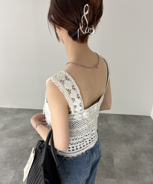 ISOOK(アイスー)の「【ISOOK / アイスー】クロシェビスチェ / サマーニット ボヘミアン クロップド丈 クロシェニット タンクトップ ZOZOTOWN限定(タンクトップ・レディース・アイボリー/ベージュ・FREE)」の22枚目の写真