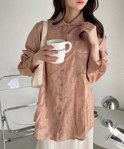 Ada.(エイダ)の「フラワー シアー ジャガード シャツ(シャツ/ブラウス・レディース・ブラック/ホワイト/ブラウン・FREE)」の9枚目の写真