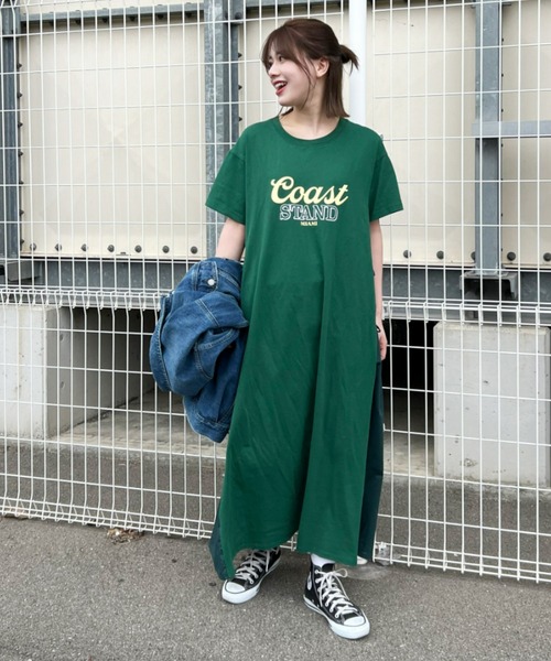 RODEO CROWNS WIDE BOWL（ロデオクラウンズワイドボウル）の「布帛ドッキングワンピース（ワンピース・レディース・ダークグリーン/グレー×ホワイト/チャコールグレー・FREE）」の8枚目の写真