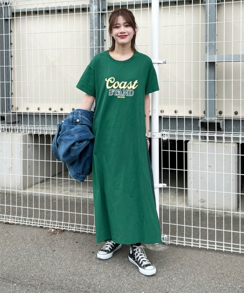 RODEO CROWNS WIDE BOWL（ロデオクラウンズワイドボウル）の「布帛ドッキングワンピース（ワンピース・レディース・ダークグリーン/グレー×ホワイト/チャコールグレー・FREE）」の4枚目の写真