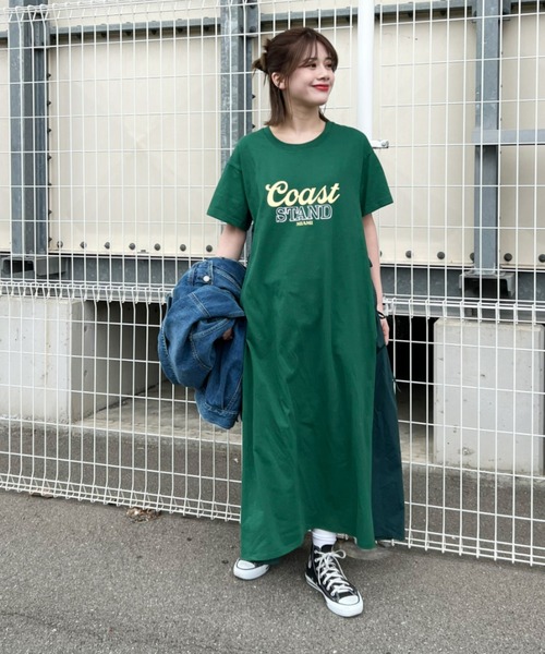 RODEO CROWNS WIDE BOWL（ロデオクラウンズワイドボウル）の「布帛ドッキングワンピース（ワンピース・レディース・ダークグリーン/グレー×ホワイト/チャコールグレー・FREE）」の9枚目の写真