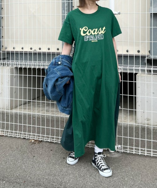 RODEO CROWNS WIDE BOWL（ロデオクラウンズワイドボウル）の「布帛ドッキングワンピース（ワンピース・レディース・ダークグリーン/グレー×ホワイト/チャコールグレー・FREE）」の5枚目の写真