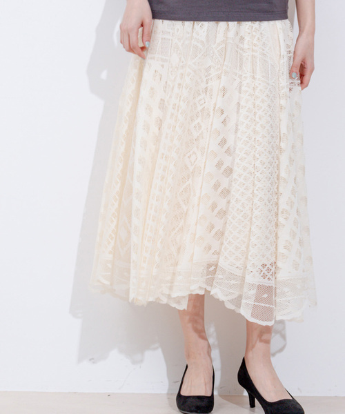 Jayro(ジャイロ)の「パネルメッシュレーススカート(スカート・レディース・ネイビー/ベージュ/ホワイト系その他・FREE)」の4枚目の写真