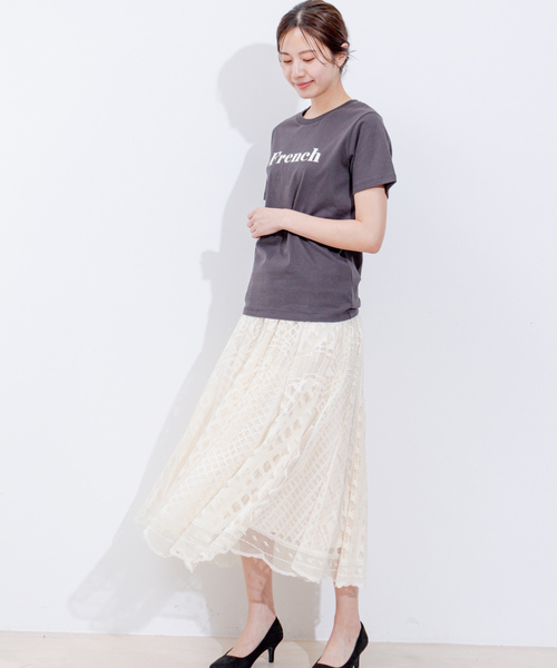 Jayro(ジャイロ)の「パネルメッシュレーススカート(スカート・レディース・ネイビー/ベージュ/ホワイト系その他・FREE)」の5枚目の写真