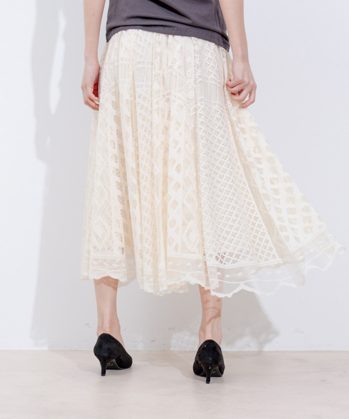Jayro(ジャイロ)の「パネルメッシュレーススカート(スカート・レディース・ネイビー/ベージュ/ホワイト系その他・FREE)」の6枚目の写真