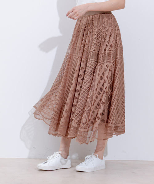 Jayro(ジャイロ)の「パネルメッシュレーススカート(スカート・レディース・ネイビー/ベージュ/ホワイト系その他・FREE)」の9枚目の写真