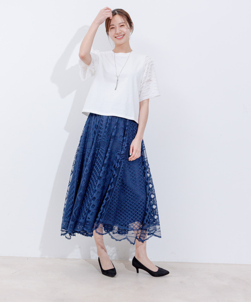 Jayro(ジャイロ)の「パネルメッシュレーススカート(スカート・レディース・ネイビー/ベージュ/ホワイト系その他・FREE)」の12枚目の写真