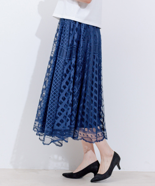 Jayro(ジャイロ)の「パネルメッシュレーススカート(スカート・レディース・ネイビー/ベージュ/ホワイト系その他・FREE)」の13枚目の写真