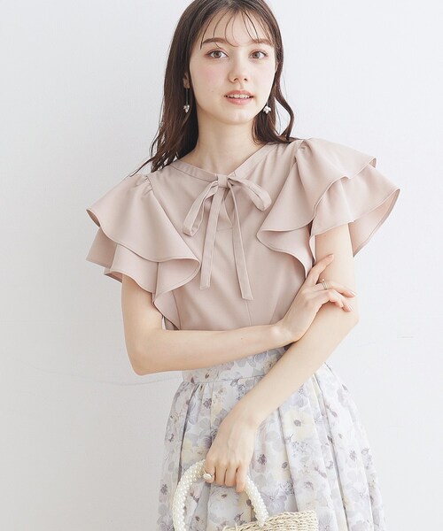 couture brooch（クチュールブローチ）の「◆【前後2WAY】リネンライクラッフルブラウス（シャツ/ブラウス・レディース・オフホワイト/サンドベージュ/ブラック・40/38/42/36）」の3枚目の写真