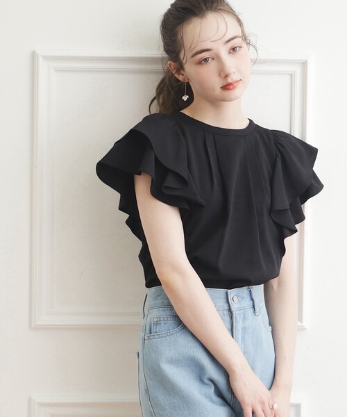 couture brooch（クチュールブローチ）の「◆【前後2WAY】リネンライクラッフルブラウス（シャツ/ブラウス・レディース・オフホワイト/サンドベージュ/ブラック・40/38/42/36）」の2枚目の写真