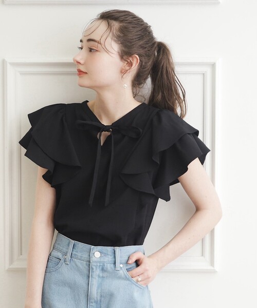 couture brooch（クチュールブローチ）の「◆【前後2WAY】リネンライクラッフルブラウス（シャツ/ブラウス・レディース・オフホワイト/サンドベージュ/ブラック・40/38/42/36）」の4枚目の写真