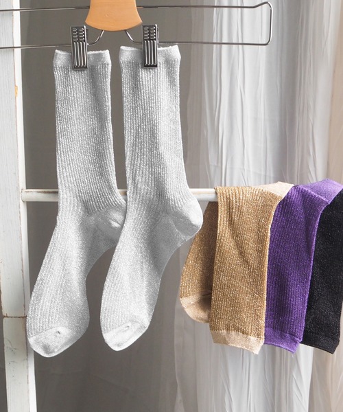 minia（ミニア）の「シアーラメリブソックス（ソックス/靴下・レディース・ブラック/パープル/シルバー/ゴールド・FREE）」の3枚目の写真