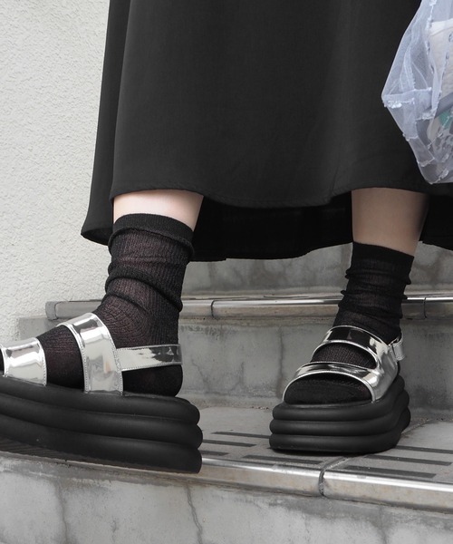 minia（ミニア）の「シアーラメリブソックス（ソックス/靴下・レディース・ブラック/パープル/シルバー/ゴールド・FREE）」の2枚目の写真