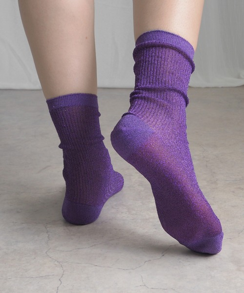 minia（ミニア）の「シアーラメリブソックス（ソックス/靴下・レディース・ブラック/パープル/シルバー/ゴールド・FREE）」の21枚目の写真