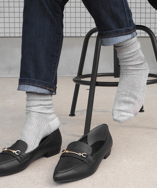 minia（ミニア）の「シアーラメリブソックス（ソックス/靴下・レディース・ブラック/パープル/シルバー/ゴールド・FREE）」の5枚目の写真