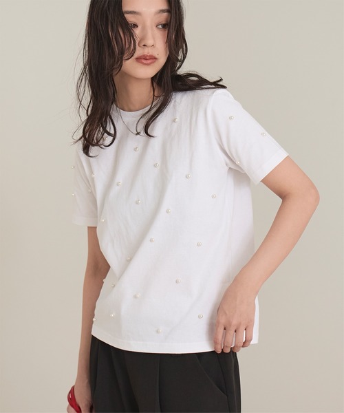 miette(ミエット)の「パールシルバーコンパクトTシャツ(Tシャツ/カットソー・レディース・ブラック/オフホワイト・FREE)」の1枚目の写真