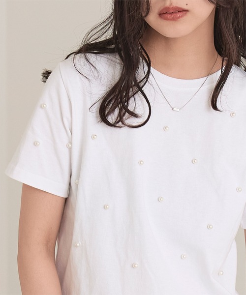 miette(ミエット)の「パールシルバーコンパクトTシャツ(Tシャツ/カットソー・レディース・ブラック/オフホワイト・FREE)」の5枚目の写真