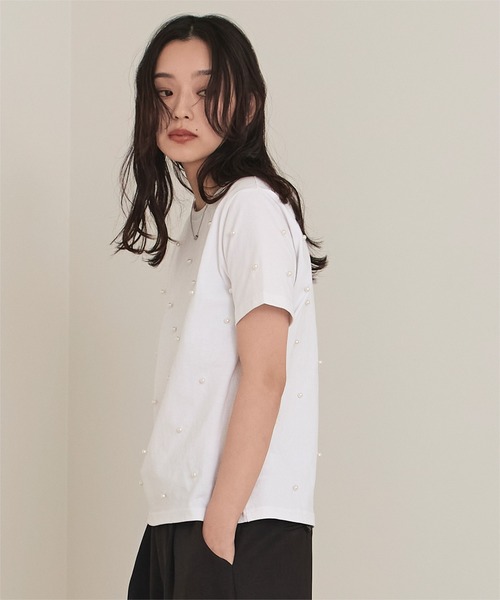 miette(ミエット)の「パールシルバーコンパクトTシャツ(Tシャツ/カットソー・レディース・ブラック/オフホワイト・FREE)」の6枚目の写真