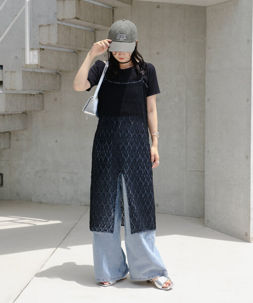 ミュベール⭐︎新品　レースコンビワンピース (ネイビー/38) 35,200円 MUVEIL(ミュベール）/ピローレースワンピース