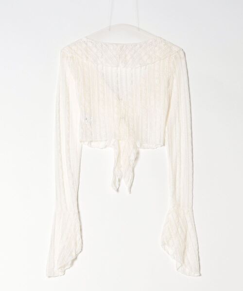 XU（エックスユー）の「ストリートブランド XU エックスユー frill lace cardigan フリルカーディガン フリルボレロ レースカーディガン シースルーカーディガン シースルートップス クロップ丈カーディガン 長袖カーディガン 長袖トップス  韓国ファッション 韓国ストリート ストリートファッション（カーディガン/ボレロ・レディース・ブラック/アイボリー・ONE SIZE）」の3枚目の写真
