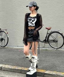 ストリートブランド XU エックスユー frill lace cardigan フリルカーディガン フリルボレロ レースカーディガン シースルーカーディガン シースルートップス クロップ丈カーディガン 長袖カーディガン 長袖トップス 韓国ファッション 韓国ストリート ストリートファッション