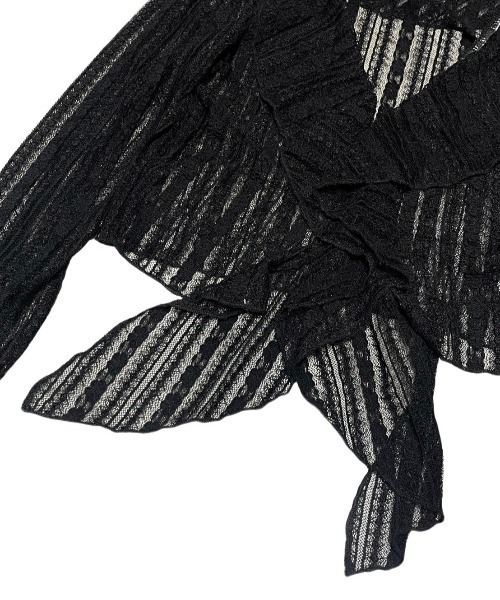 XU（エックスユー）の「ストリートブランド XU エックスユー frill lace cardigan フリルカーディガン フリルボレロ レースカーディガン シースルーカーディガン シースルートップス クロップ丈カーディガン 長袖カーディガン 長袖トップス  韓国ファッション 韓国ストリート ストリートファッション（カーディガン/ボレロ・レディース・ブラック/アイボリー・ONE SIZE）」の5枚目の写真
