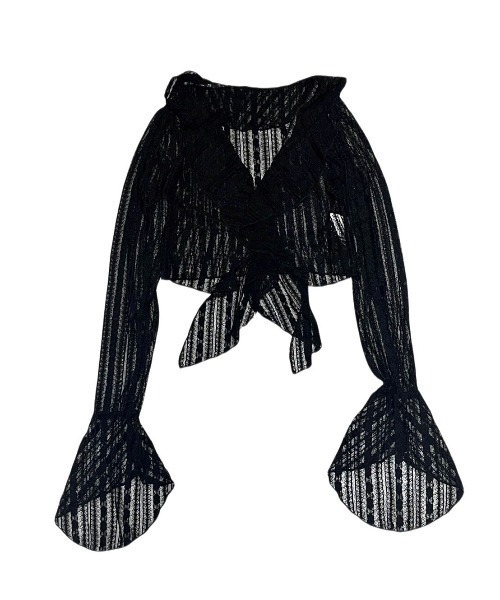 XU（エックスユー）の「ストリートブランド XU エックスユー frill lace cardigan フリルカーディガン フリルボレロ レースカーディガン シースルーカーディガン シースルートップス クロップ丈カーディガン 長袖カーディガン 長袖トップス  韓国ファッション 韓国ストリート ストリートファッション（カーディガン/ボレロ・レディース・ブラック/アイボリー・ONE SIZE）」の12枚目の写真