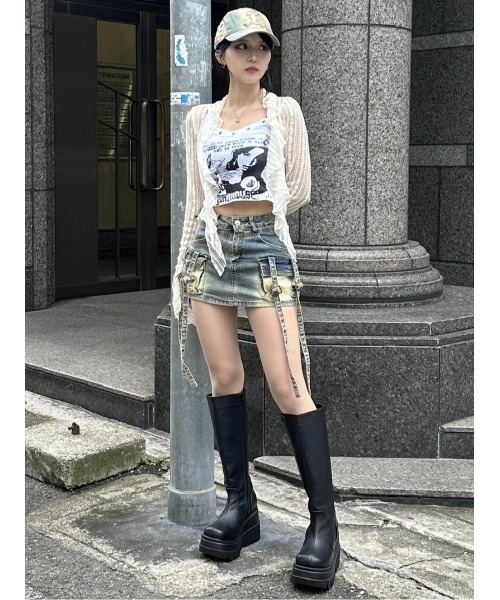 XU（エックスユー）の「ストリートブランド XU エックスユー frill lace cardigan フリルカーディガン フリルボレロ レースカーディガン シースルーカーディガン シースルートップス クロップ丈カーディガン 長袖カーディガン 長袖トップス  韓国ファッション 韓国ストリート ストリートファッション（カーディガン/ボレロ・レディース・ブラック/アイボリー・ONE SIZE）」の13枚目の写真