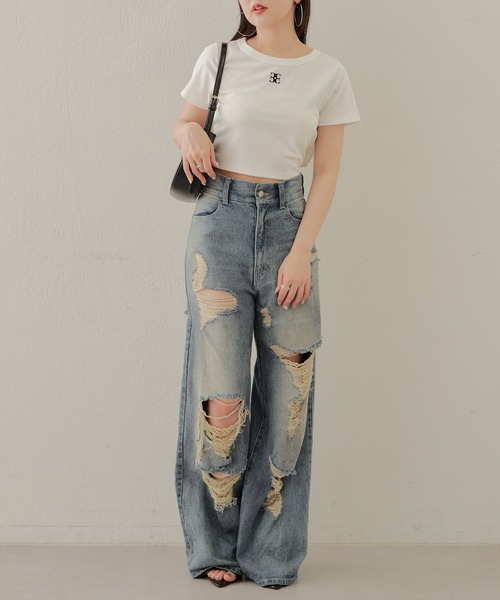 Chico(チコ)の「【ZOZOTOWN限定/REVIVAL】ウエストリボンロゴ刺繍チビT(Tシャツ/カットソー・レディース・ホワイト/ベージュ/ブラック・FREE)」の7枚目の写真