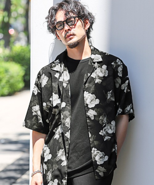 LUXSTYLE（ラグスタイル）の「総柄フラワー半袖オープンカラーシャツ（シャツ/ブラウス・メンズ・ブラック/ブラウン・L/M）」の16枚目の写真