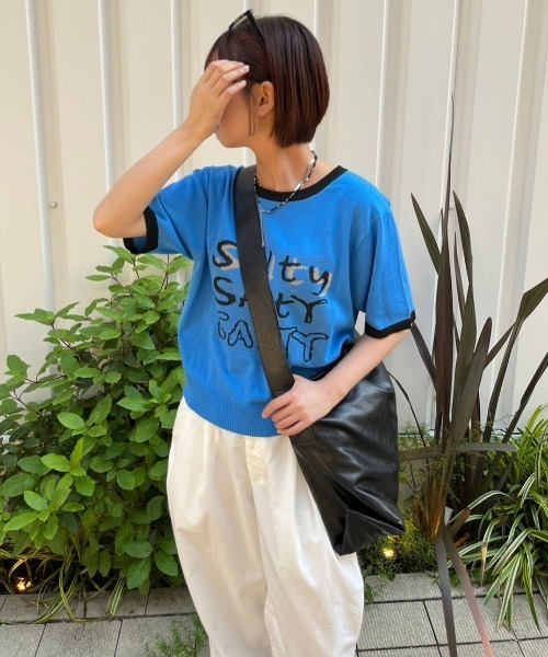 nemne store（ネンネストア）の「《低身長サイズあり》アソート柄サマーニットトップス（Tシャツ/カットソー・レディース・イエロー/アイボリー/ネイビー/ブルー/ライトブルー/ブラック/レッド・SMALL/MEDIUM）」の5枚目の写真