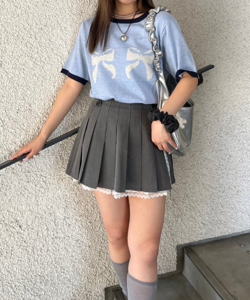 nemne store（ネンネストア）の「《低身長サイズあり》アソート柄サマーニットトップス（Tシャツ/カットソー・レディース・イエロー/アイボリー/ネイビー/ブルー/ライトブルー/ブラック/レッド・SMALL/MEDIUM）」の4枚目の写真