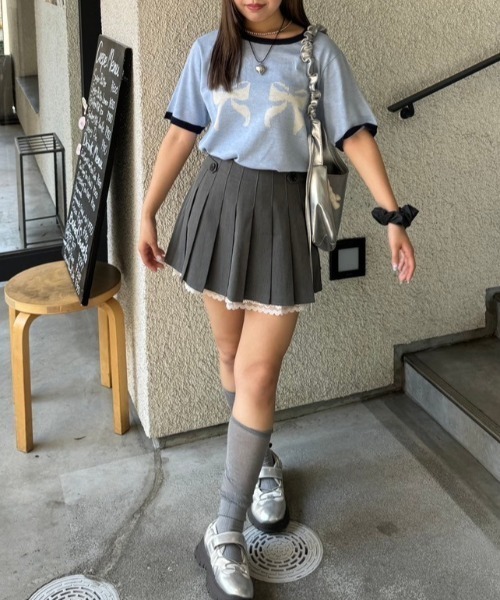 nemne store（ネンネストア）の「《低身長サイズあり》アソート柄サマーニットトップス（Tシャツ/カットソー・レディース・イエロー/アイボリー/ネイビー/ブルー/ライトブルー/ブラック/レッド・SMALL/MEDIUM）」の22枚目の写真